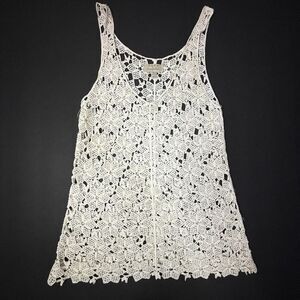 Zara Trafaluc Ivory Lace Crochet Tank Top SMALL Open Knit‎ Boho Festival EUC